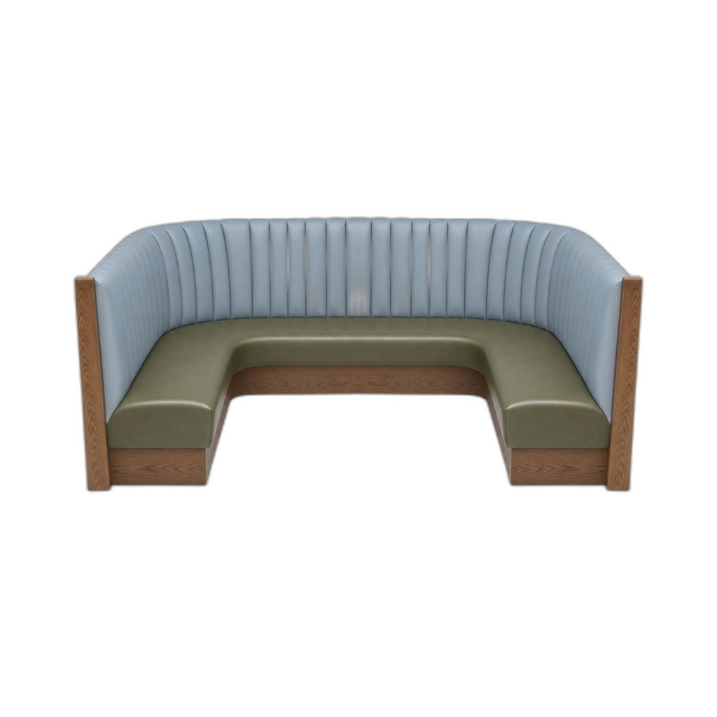 [QS-BOOTH-U-PREMIUM] Grandview U-Booth 96" — Curved Channel-Back Premium, Wood Posts